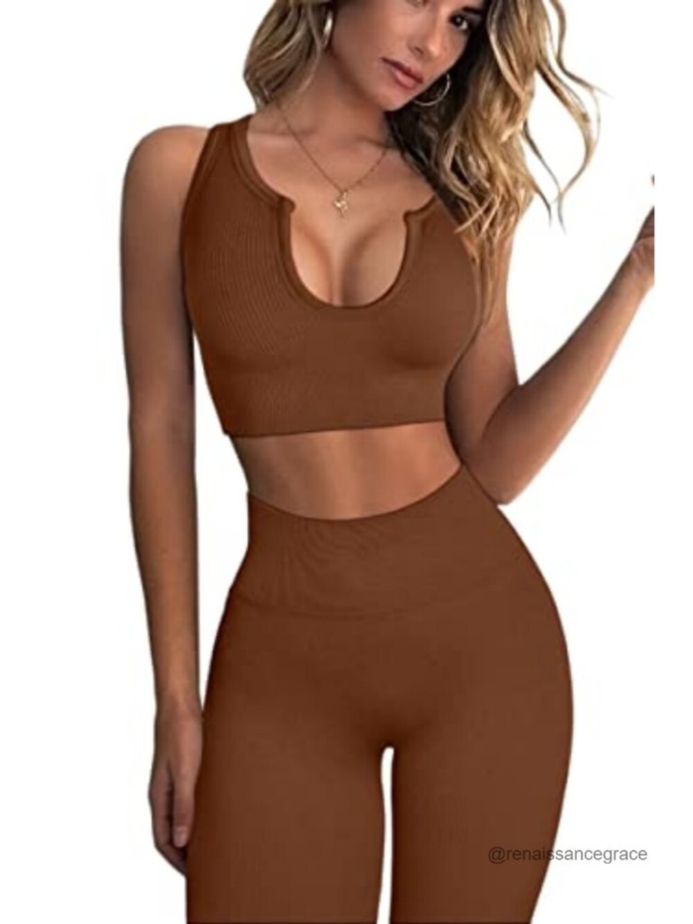 Ribbed Seamless 2 Piece Workout Set Crop Tank High Waist Leggings Yoga
